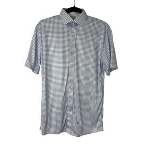 Collars & Co Blue White Windowpane Dress Collar Polo Shirt S NWOT Performance